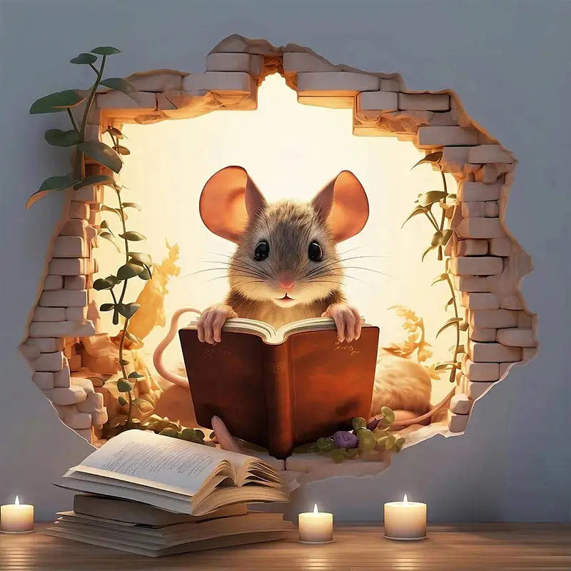 M736 Mouse Hole Wall Sticker, Mouse Book Lover's Vinyl Decal, Mouse Reading Decor, Cute Mouse in a Hole, Mouse Sticker | 4
