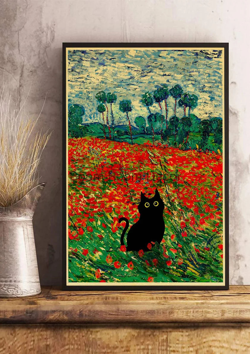Digital Cats Cute Poster Kraft Paper Prints Modern DIY Funny Cartoon Room Painting Prints Art Picture Posters Living Room Decor | Color:Z123-35