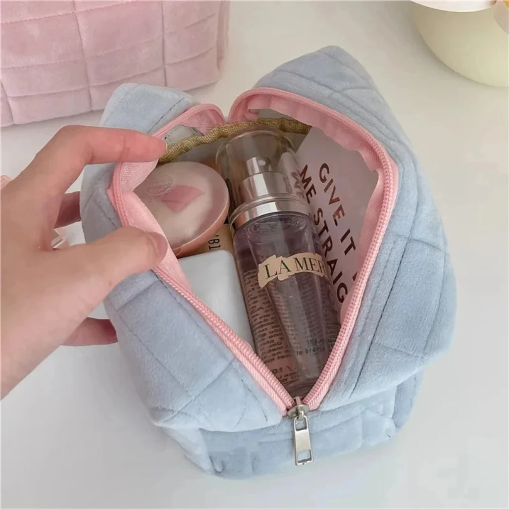 Solid Fur Cosmetic Storage Bag Large Women Zipper Makeup Organizer Handbag Stationery Pencil Case Travel Make Up Toiletry Punch | 1
