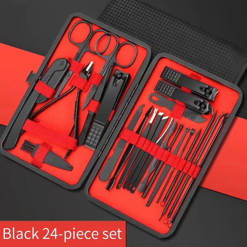 Nail Clipper Set Set Convenient Beauty Tools Nail Clipper Manicure Nail Trimmer Pedicure Knife Ear Peeling Knife Nail Manicure T | Color:Black 24-piece set