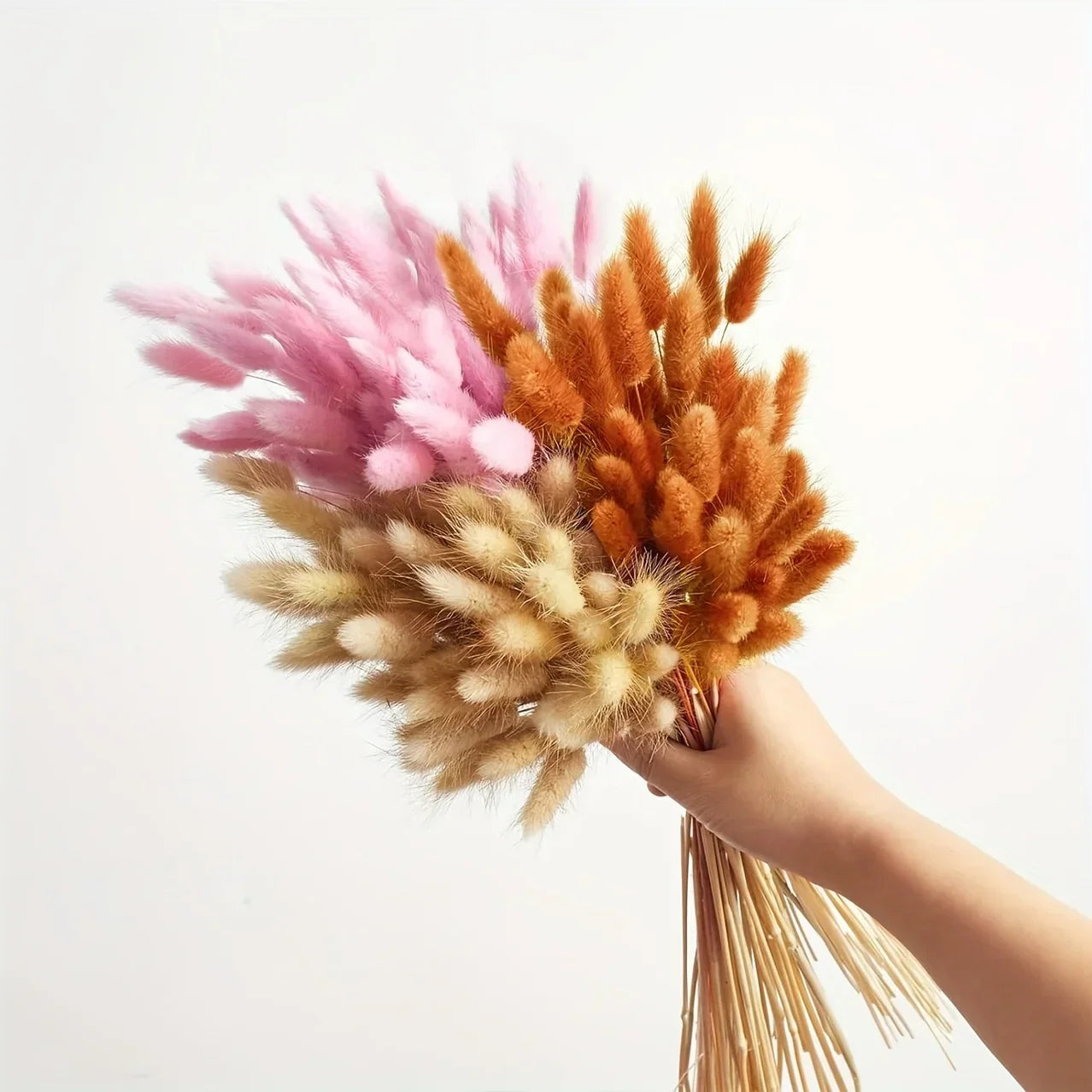 90pcs Boho Autumn Dried Flower Set 3 Colors Mix Colorful Artificial Natural Bunny Tails Grass Bouquets Interior Home Decoration | Color:F