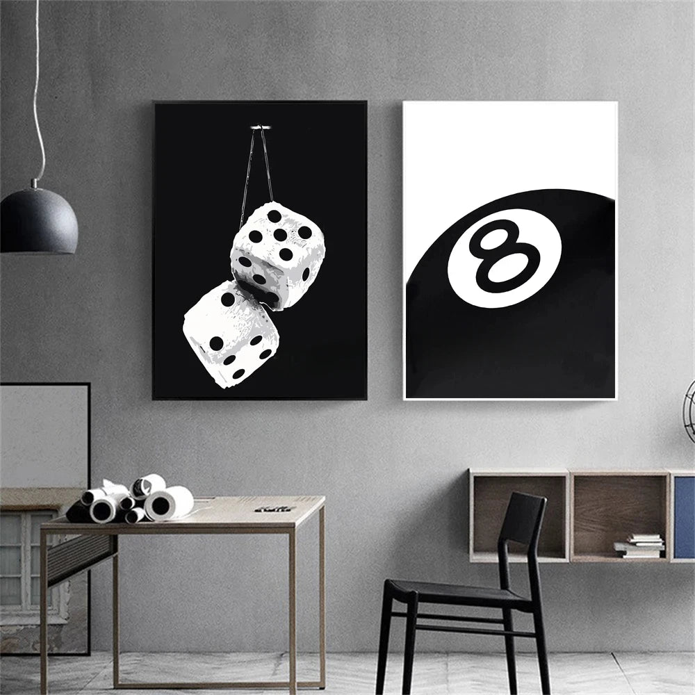 Black And White No.8 Ball Art Poster Billiards Club Theme Wall Art Canvas Painting Prints Living Room Corridor Home Decor | 1