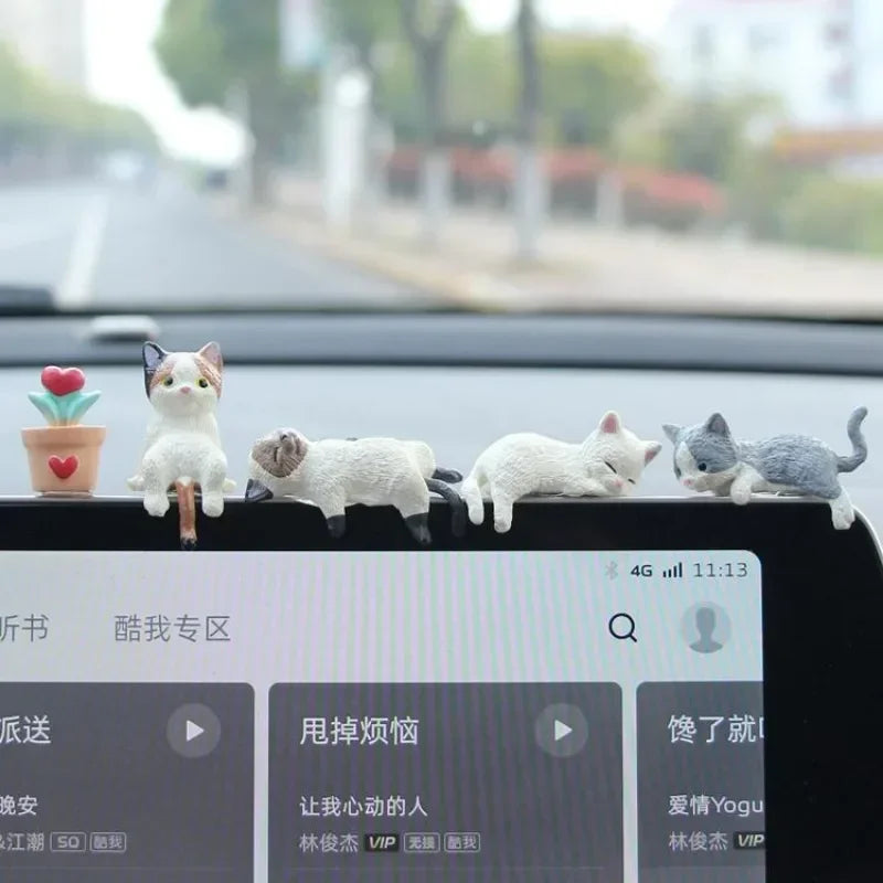 Home Decoration Cute Desktop Gifts Cartoon Simulation Edge Hang Cat Car Center Console Ornaments Decoration Car Accessories | 1