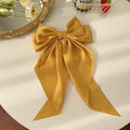 Korean Accessories Hair Clips for Women Girls Big Bowknot Solid Satin Long Ribbon Bows Spring Clamp Barette Cheveux Femme 2023 | Color:Yellow
