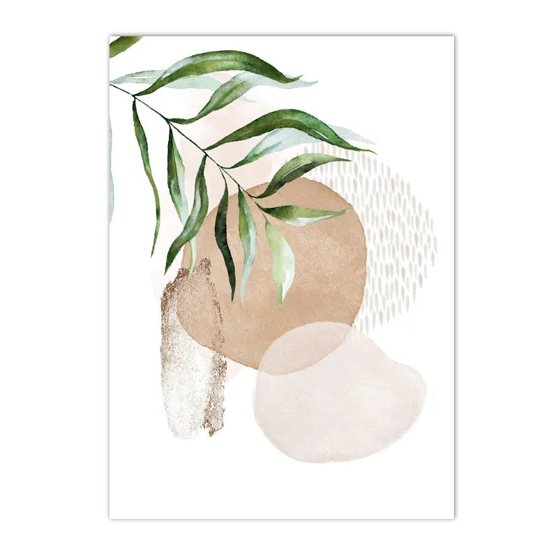 Modern Abstract Beige Pink Geometric Green Leaf Minimalist Poster Canvas Painting Boho Wall Art Print Pictures Living Room Decor | Color:A1652