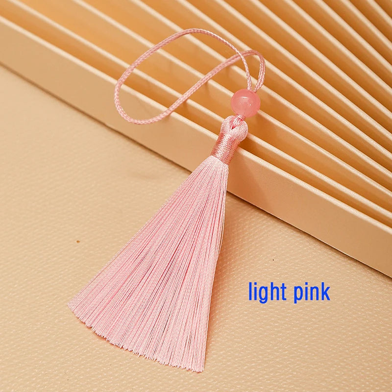 10pcs Tassels For Crafts Silky Tassel Handmade Soft Mini Tassels With Jade Beads for DIY Jewelry Making Bookmarks Crafts Decor | Color:Light Pink