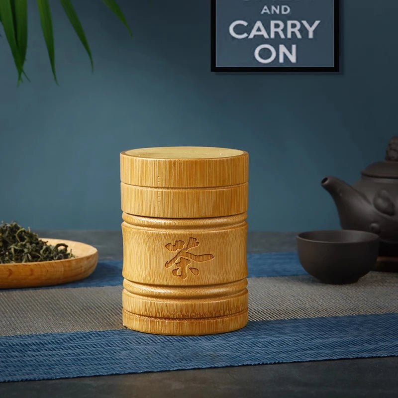 Handmade Bamboo Tea Storage Box Chinese Carved Tea Canister Lid Seal Kitchen Storage Jars  Spice Box Case Organizer | 5