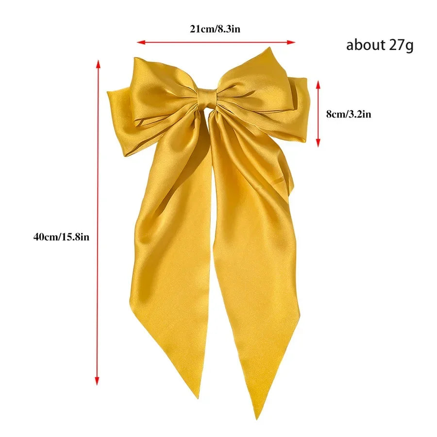 Korean Accessories Hair Clips for Women Girls Big Bowknot Solid Satin Long Ribbon Bows Spring Clamp Barette Cheveux Femme 2023 | 5