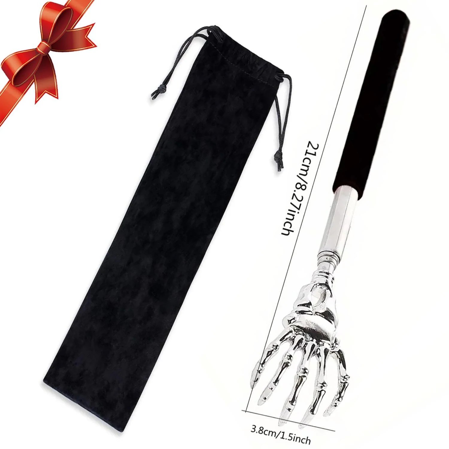 Portable Extendable Back Scratcher Stainless Steel Telescoping Back Scratcher for Both Human and Pets Extendable Back Massager | Color:BLACK WITH BAG