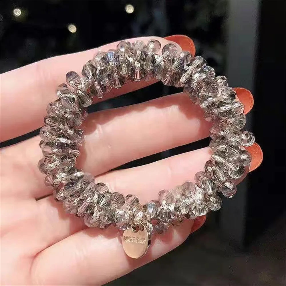 Crystal Hair Ties Boho Elastic Hair Scrunchies Pearl Hair Ropes Bead Ponytail Holders Hair Accessories For Women and Girls | Color:A5-a-SP005-B