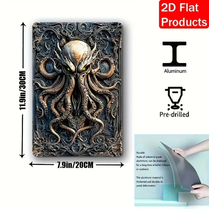 Boho Style Cthulhu Metal Wall Art, Aluminum Hanging Sign, 2D Flat Printed Home Decor, Door Wall Accent for Living Room | 2