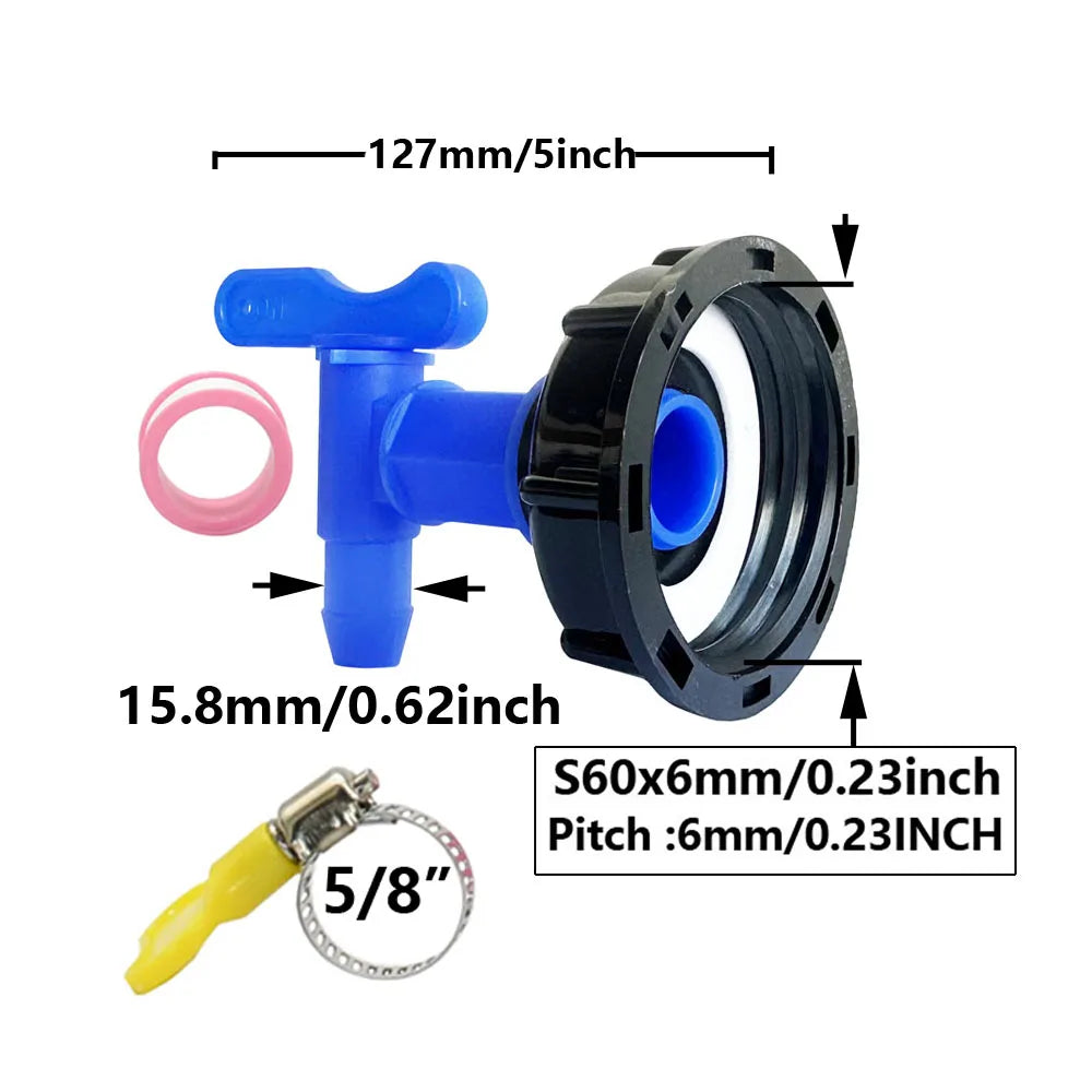3/4" IBC Tank Tap Adapter Coarse Thread S60 to 5/8" Hose Connector Valves Fittings Garden Water Tanks Faucet Replacement | 3