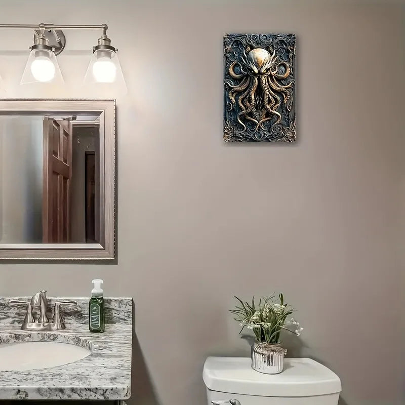 Boho Style Cthulhu Metal Wall Art, Aluminum Hanging Sign, 2D Flat Printed Home Decor, Door Wall Accent for Living Room | 1