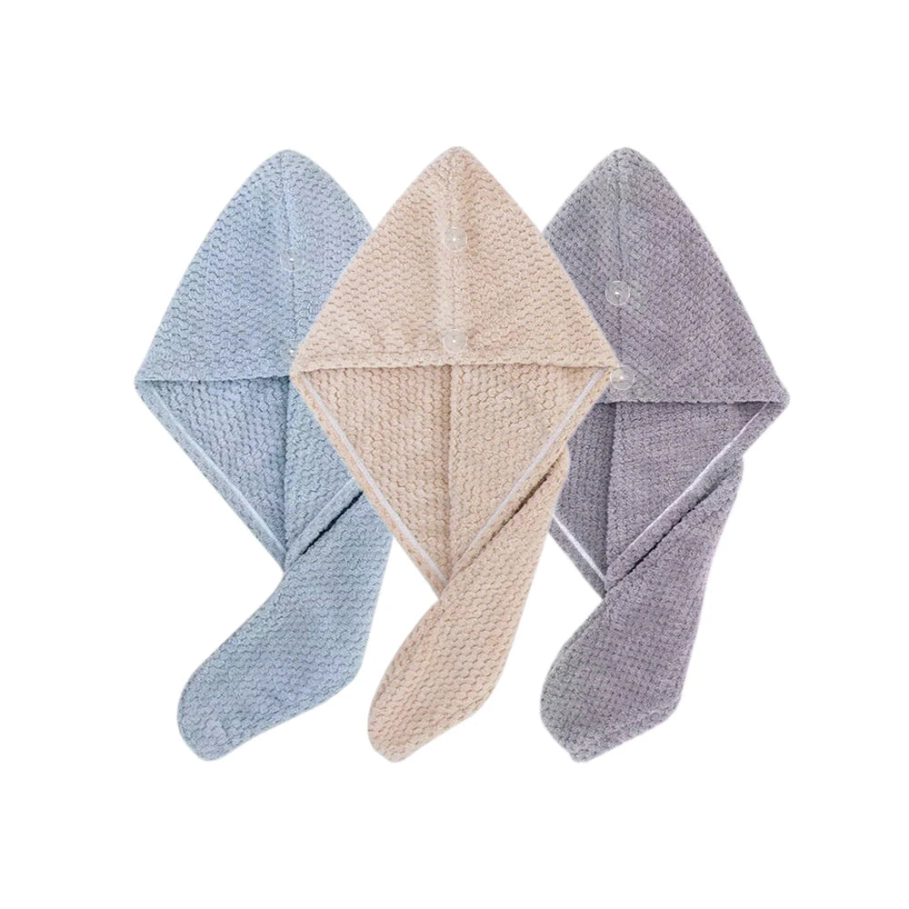 Solid color hair towel Textured dry hair cap 9.8 "X 25.5" absorbent hair towel wrap for button-down women | Color:Blue Khaki Grey