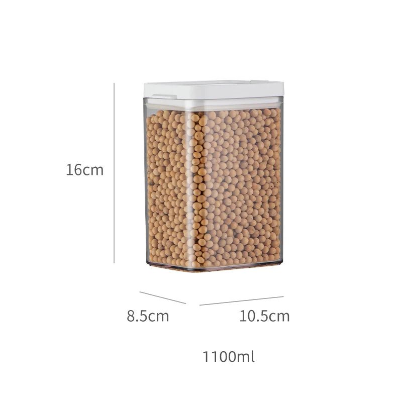 Opening Lid Sealed Jar Transparent Body Food Grade AS Container Kitchen Organizer Tea Coffee Grain Snack Storage Tank | Color:1100ML