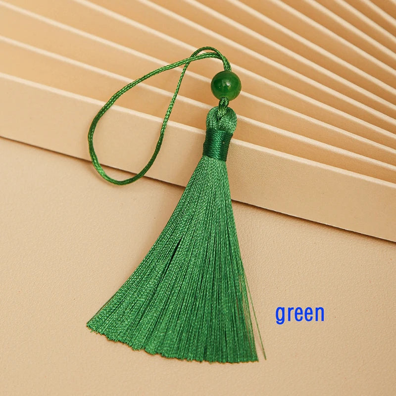 10pcs Tassels For Crafts Silky Tassel Handmade Soft Mini Tassels With Jade Beads for DIY Jewelry Making Bookmarks Crafts Decor | Color:green