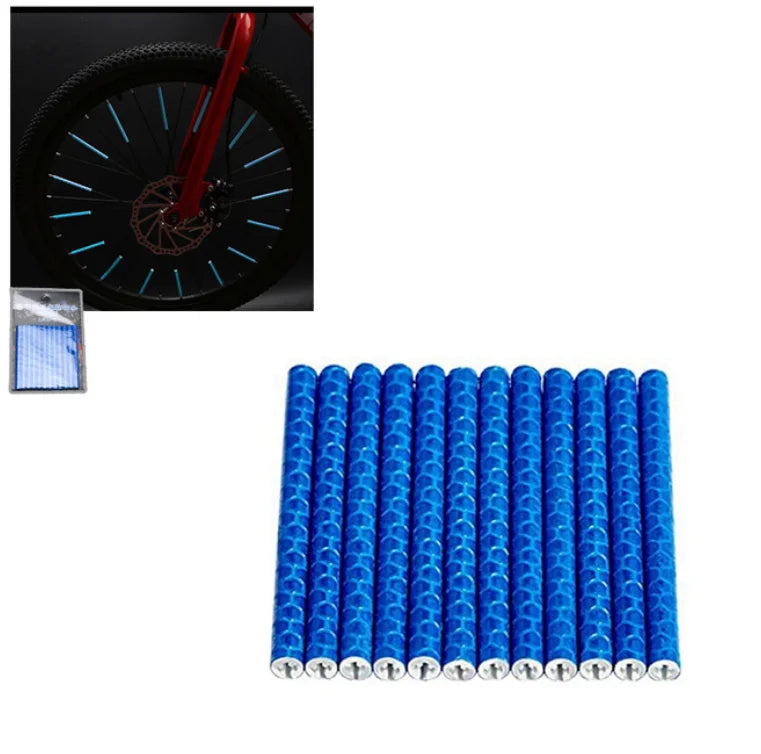 12pcs/Bag Bicycle Spoke Reflective Strip 7.5cm MTB Bike Wheel Rim Spoke Sticker Tube Warning Strip DIT Riding Reflective Stripe | Color:Blue