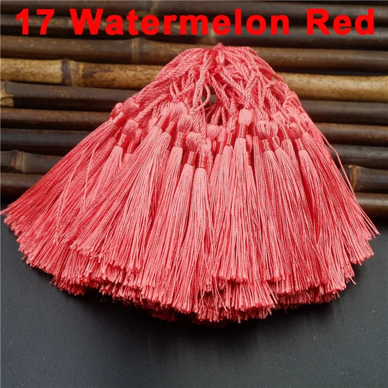 100pcs/lot 13cm Tassel Silk Fringe Silky Floss Bookmark Tassels Mini Tassels For DIY Craft Jewelry Making Souvenir Bookmarks | Color:17 WatermelonRed