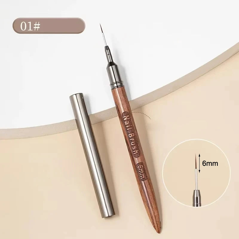 Nail Brush Wood Handle Gel Nail Art Liner DIY Painting Brush Drawing Lines Stripe Flower Painting Pen UV Gel Manicure Salon Tool | Color:Brown-6mm