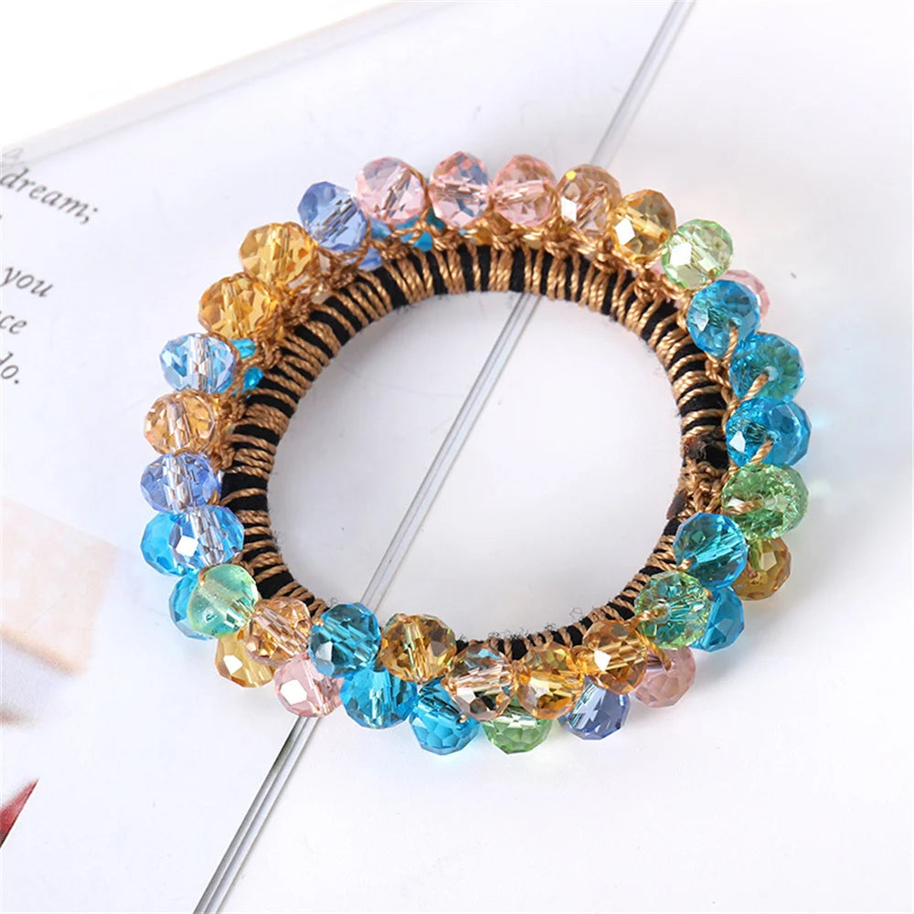 Crystal Hair Ties Boho Elastic Hair Scrunchies Pearl Hair Ropes Bead Ponytail Holders Hair Accessories For Women and Girls | Color:A2-a-SP028-M
