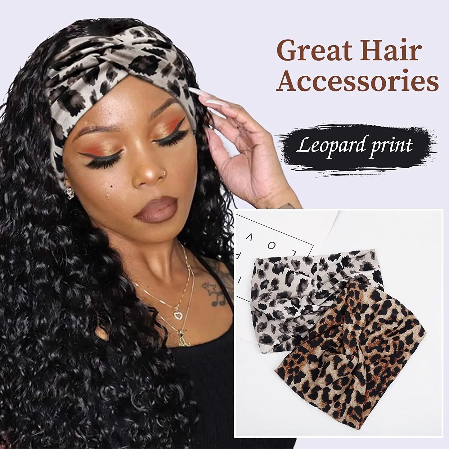 Yoga Headbands For Women's Hair Wide Thick Stretchy Boho African Turban Knotted Leopard Head Bands | 3