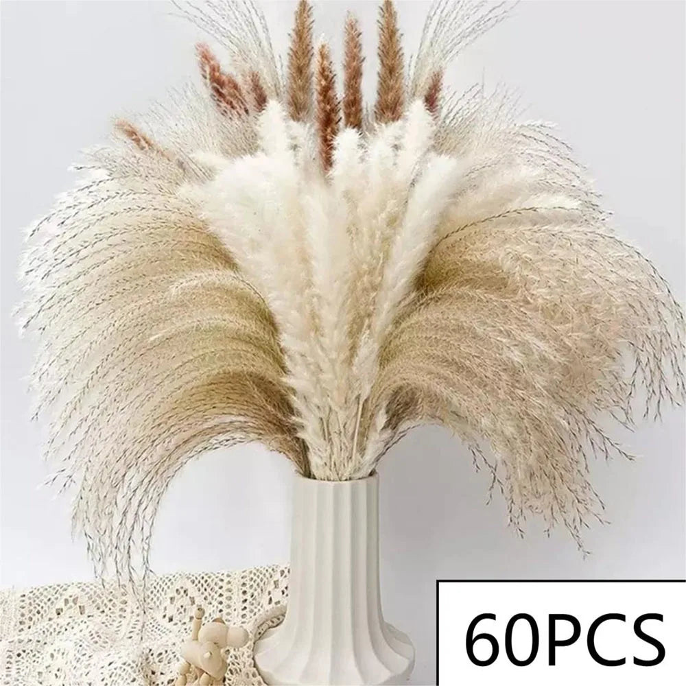 40 Pieces Dried Pampas Reeds Palm Leaves Bundle Boho Chic Home Decor Natural Flowers Baby's Breath Bouquets Country Arrangement | Color:E