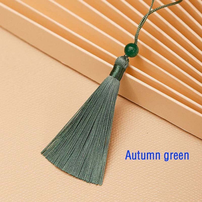 10pcs Tassels For Crafts Silky Tassel Handmade Soft Mini Tassels With Jade Beads for DIY Jewelry Making Bookmarks Crafts Decor | Color:Autumn green
