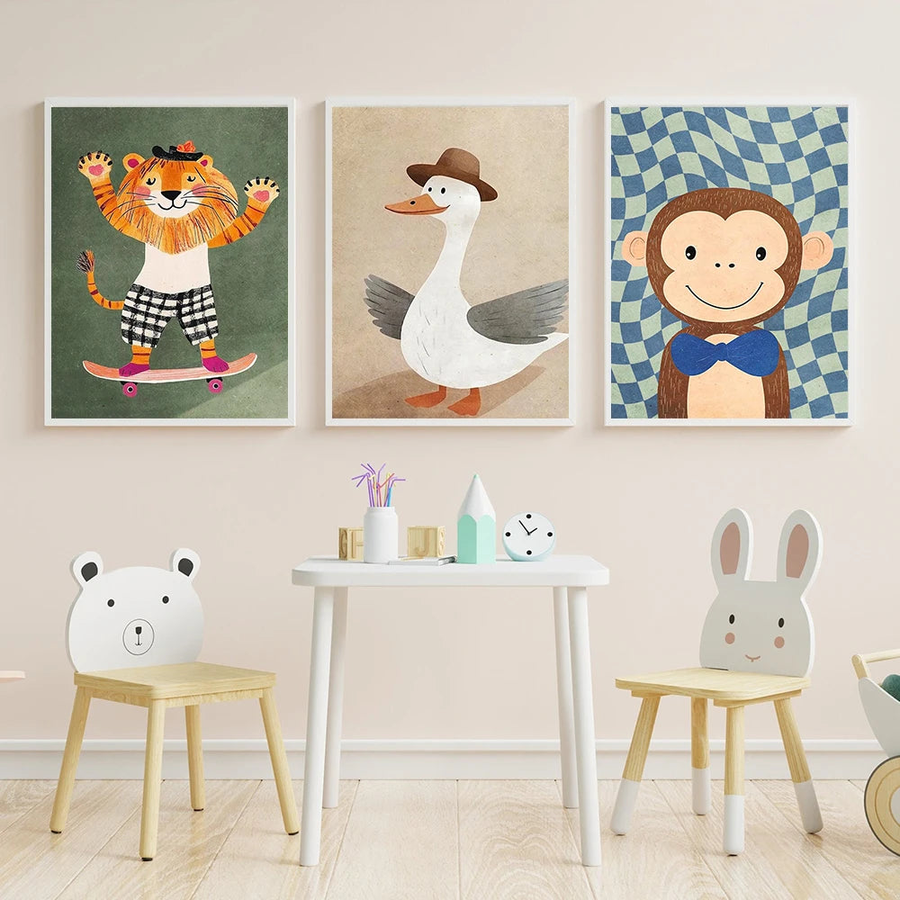 Safari Nursery Decor Poster Jungle Boho Cartoon Cute Wall Art Prints Baby Kids Animal Prints Children's Room Bedroom Decoration | 2