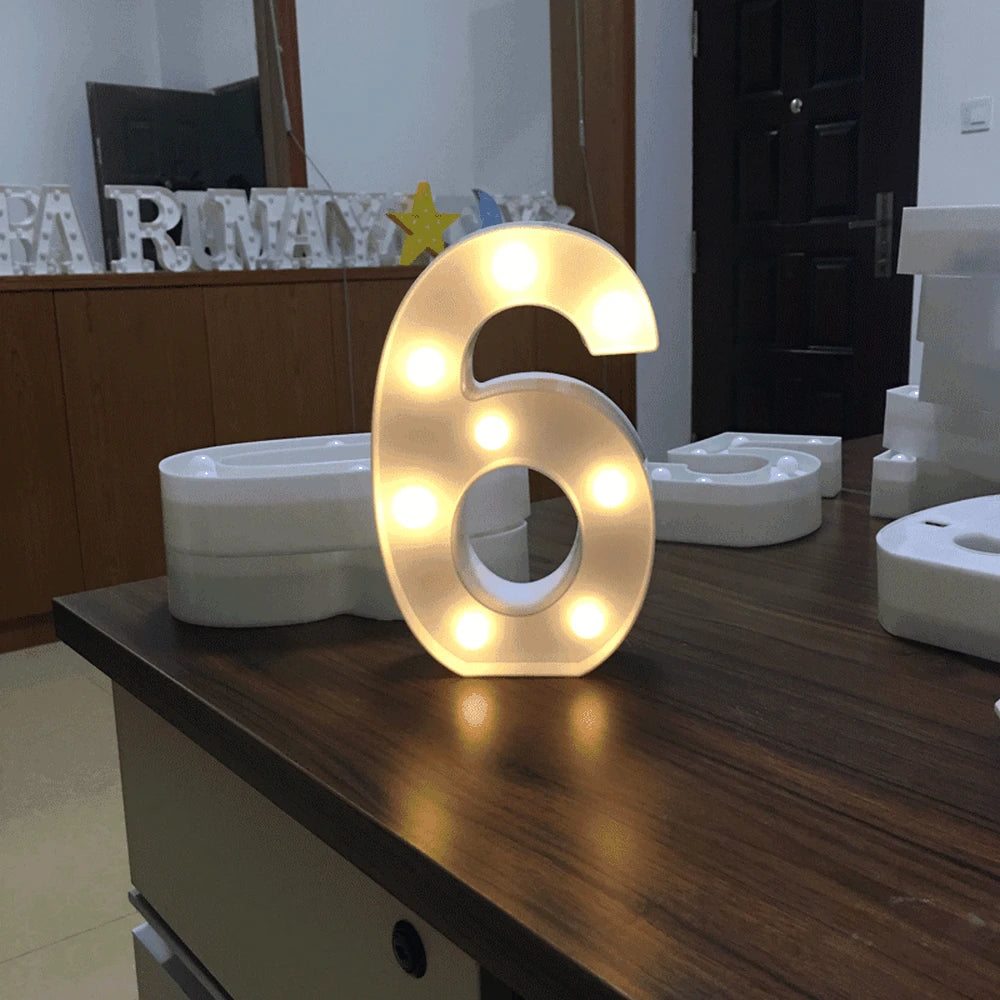 Luminous Number Lamp Alphabet Letter LED Lights Birthday Valentine's Day Wedding Party Decor 0-9 Digital A-Z Letters Night Light | Color:6
