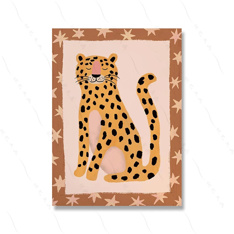 Fashion Dog Lion Leopard Surfer Seagull Poster Animal Wall Art Kids Room Decor Boho Nursery Print Safari Montessori Illustration | Color:Picture 1