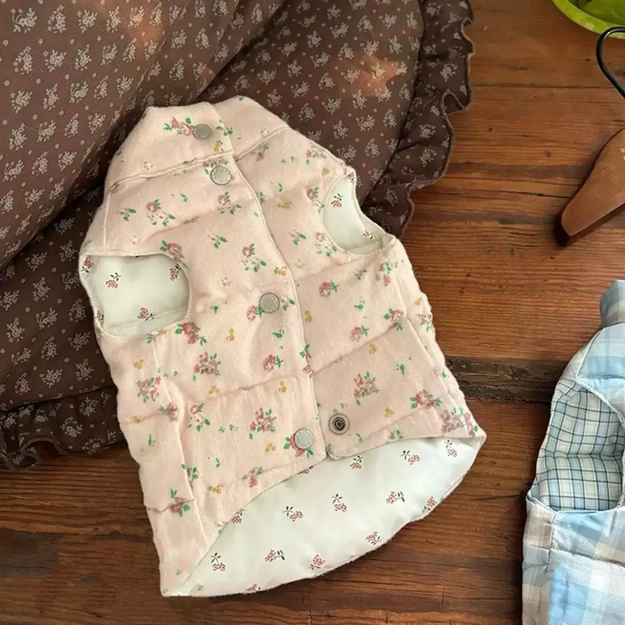 Autumn and Winter Pet Thick Floral Vest Keep Warm Cat Winter Checkered Coat Puppy Clothes Dog Clothes for Small Dogs | 2