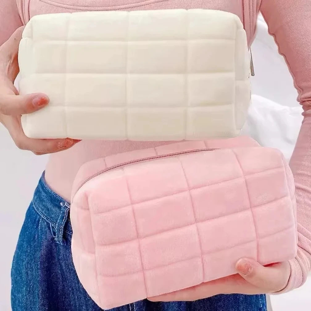 Solid Fur Cosmetic Storage Bag Large Women Zipper Makeup Organizer Handbag Stationery Pencil Case Travel Make Up Toiletry Punch | 0
