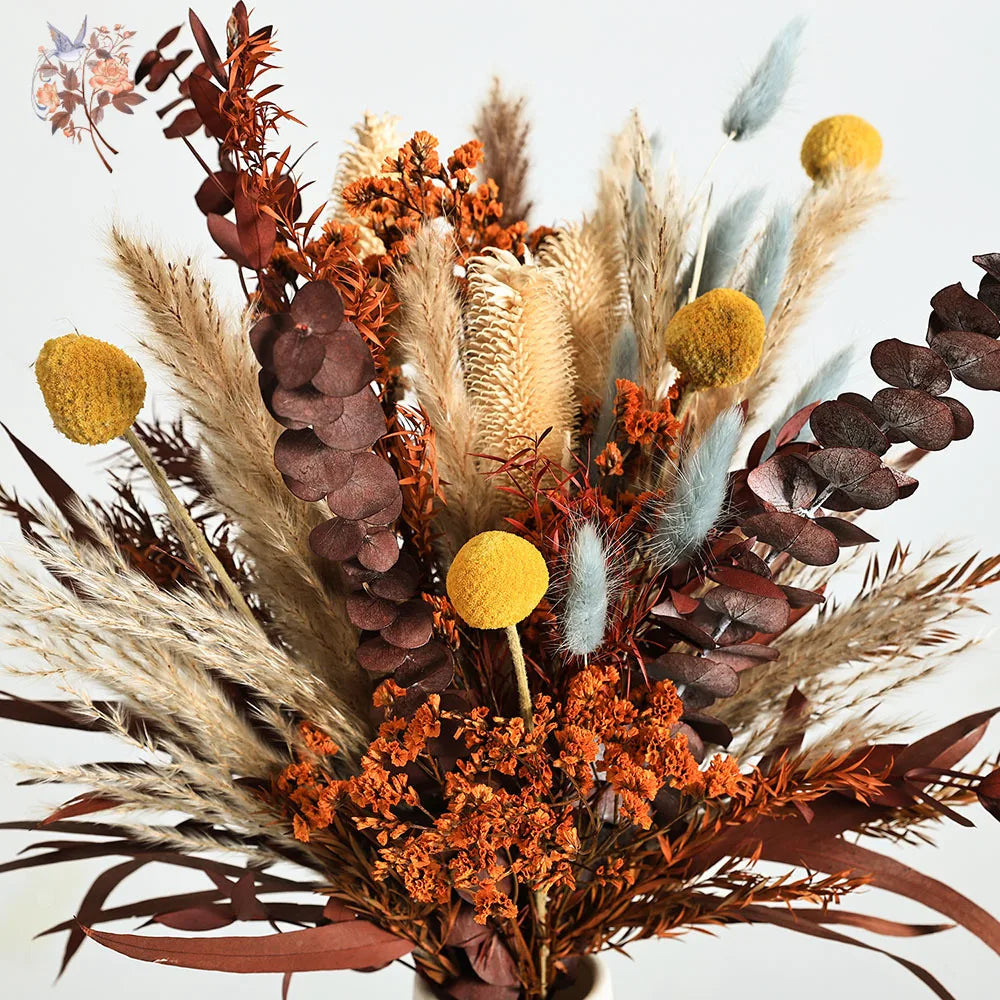 40pcs Preserved Flowers Orange Eucalyptus Pampas Bouquets Tropical Boho Home Decor Artificial Plants Fall Wedding Arrangement | 2