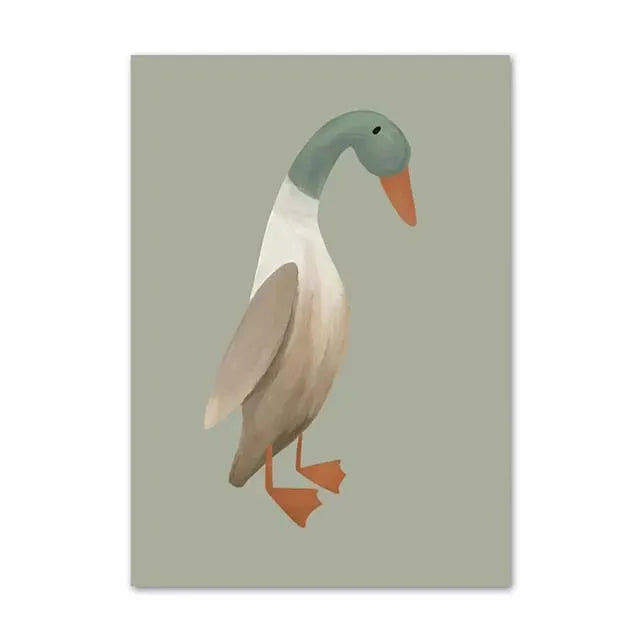 New Boho Cartoon Rabbit Mouse Goose Nurser Art Canvas Painting Nordic Retro Poster and Prints Wall Picture Baby Kids Room Decor | Color:M