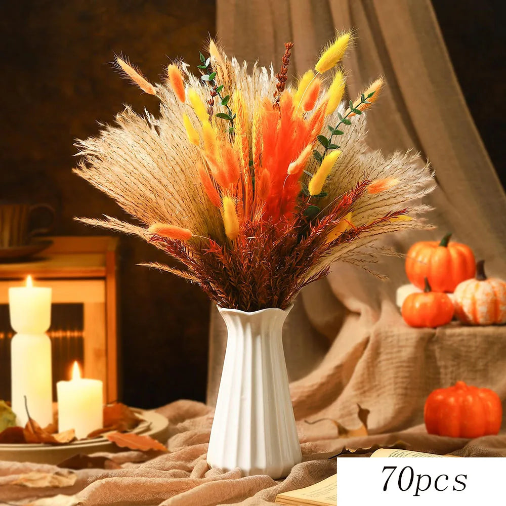 40pcs Preserved Flowers Orange Eucalyptus Pampas Bouquets Tropical Boho Home Decor Artificial Plants Fall Wedding Arrangement | Color:D