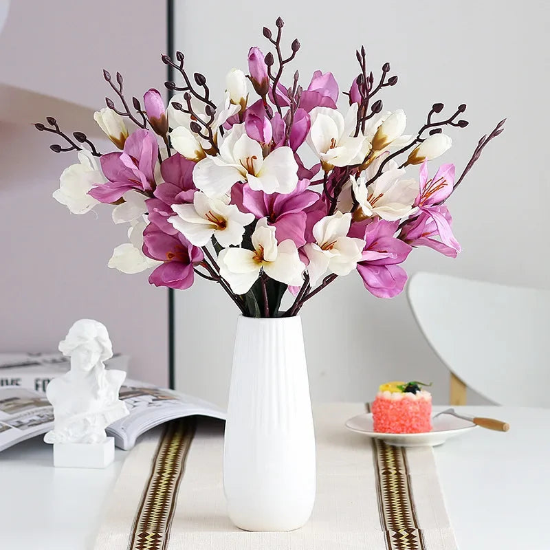 High Quality 5 Forks 20 Head Artificial Magnolia Flower For Home Living Room Table Decoration Bride Wedding Party Flower Bouquet | 0