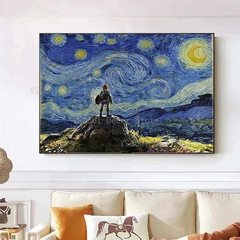 The Legend of Zelda Poster Van Gogh Starry Night Canvas Painting Japanese anime game  Wall Art Living Room Decor Home Decor | 3