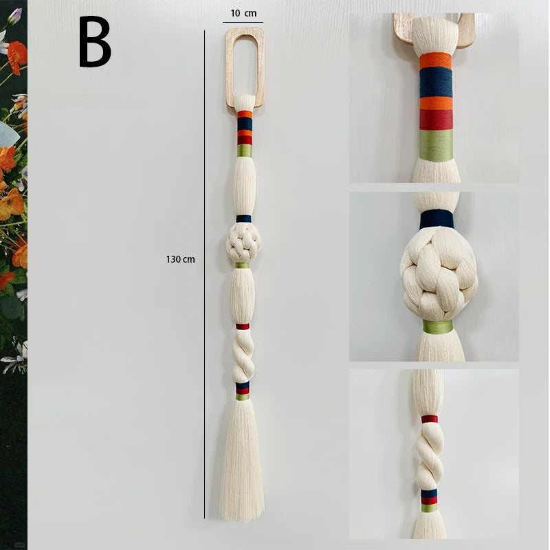 Boho Chic Art Decor Rope Knot Thick Polyester Luxury Woven Wall Hanging Decor For Wedding Or Living Room | Color:B-10x130cm