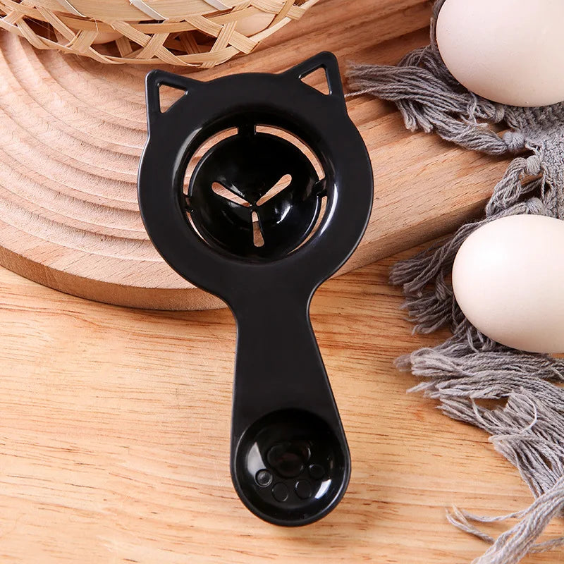 2-in-1 Cute Cartoon Cat Egg Separator & Measuring Cup Easy Yolk & White Filter for Baking and Cooking, Perfect Kitchen Gadget | Color:Color-black