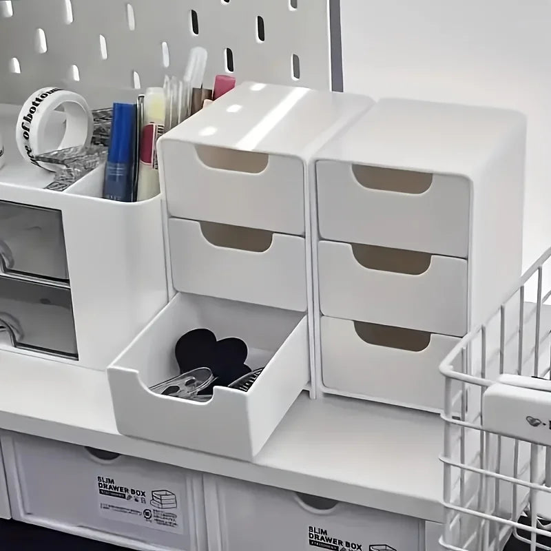 Chic 3-Tier Desk Organizer with Drawers - Ideal for Office Supplies, Jewelry & Cosmetics Storage - Portable Divider Box | 0