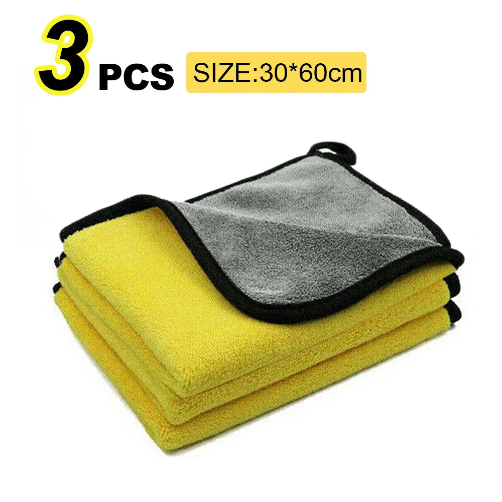Car Wash Microfiber Towel 30x30/60CM Car Cleaning Drying Cloth Hemming Car Care Cloth Detailing Car Wash Towel | Color:T054-3pcs-yellow