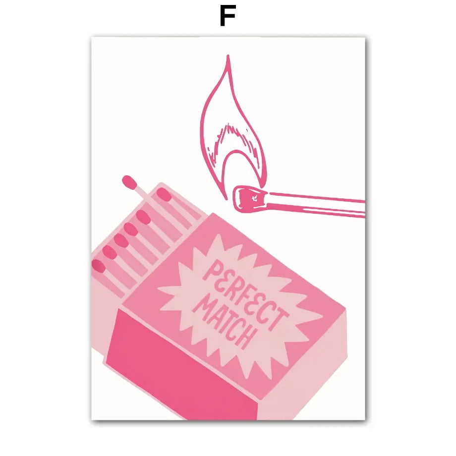 Pink Lucky Poker Queen Heart Dice Match Pop Y2k Art Living Room Home Decor Pastel Poster And Print Boho Wall Art Canvas Painting | Color:F