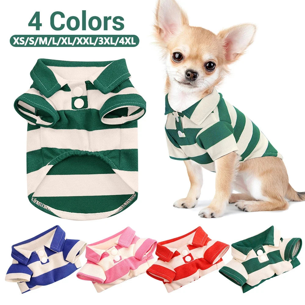 Stripe Dog Shirt Breathable Polo Shirts Summer Dog Clothes for Small Medium Dogs Cat Girl Boy Puppy Chihuahua Yorkie Pet Apparel | 0