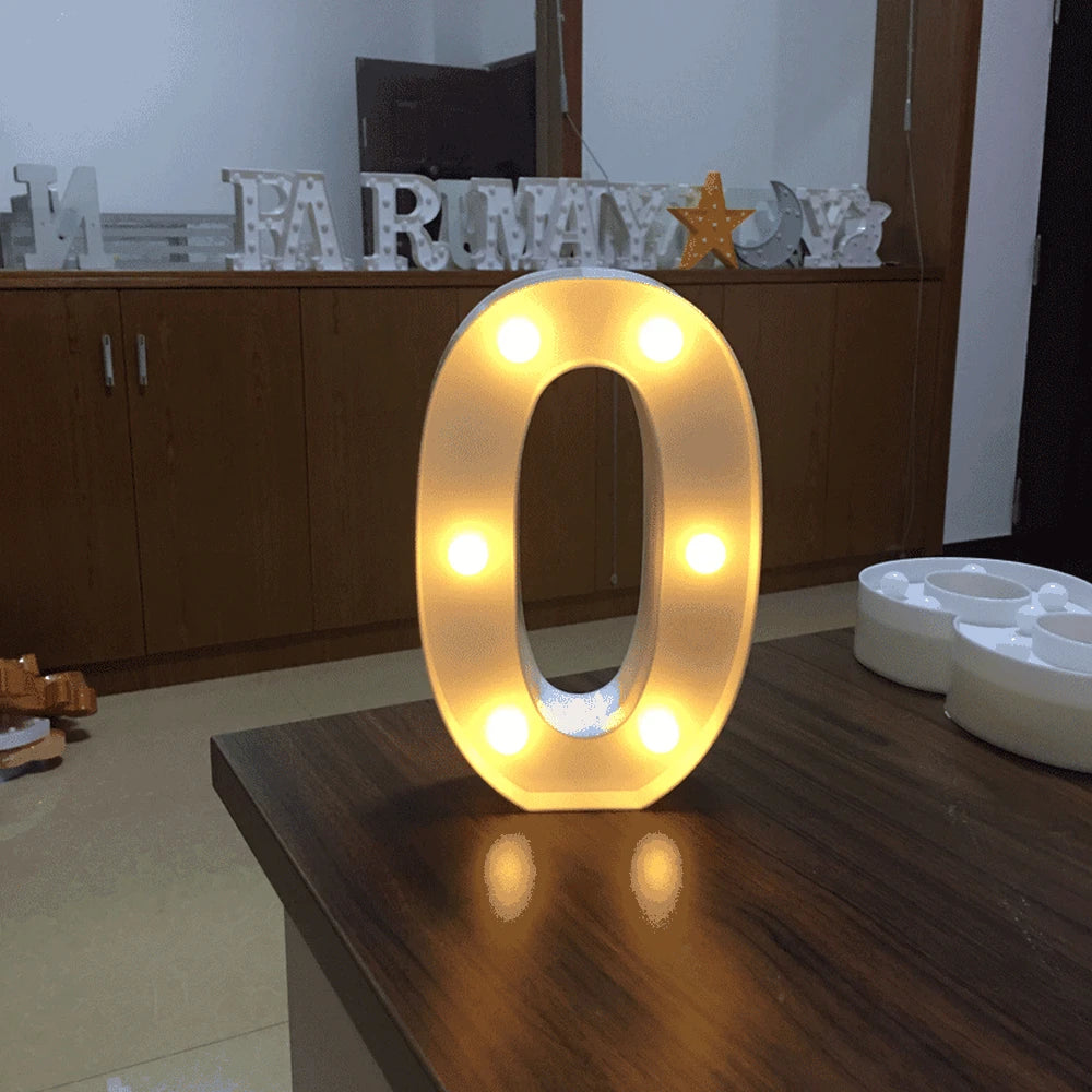 Luminous Number Lamp Alphabet Letter LED Lights Birthday Valentine's Day Wedding Party Decor 0-9 Digital A-Z Letters Night Light | Color:0