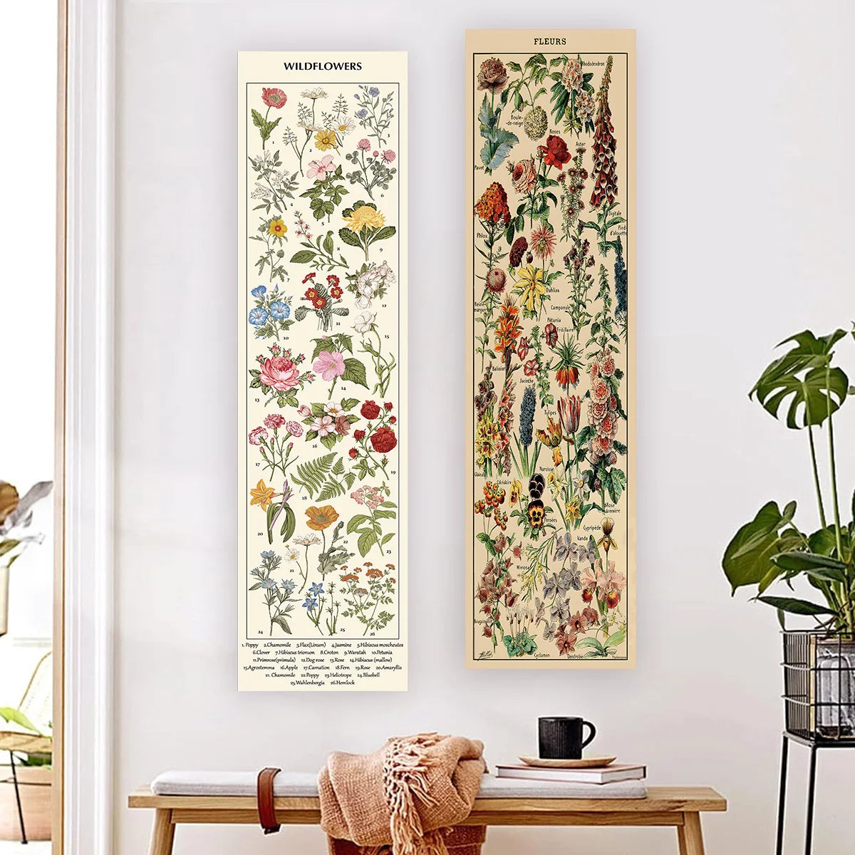 Floral & Plants Chart Vertical Tapestry Mushrooms Wall Hanging Reference llustrative Botanical Art Tapestry Flowers Home Decor | 0