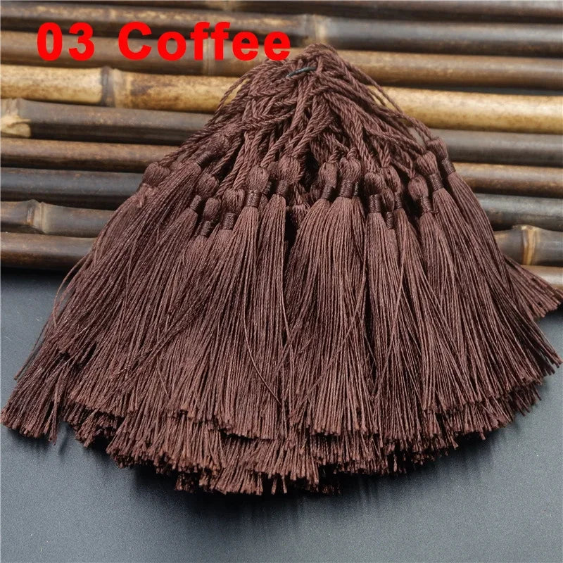 100pcs/lot 13cm Tassel Silk Fringe Silky Floss Bookmark Tassels Mini Tassels For DIY Craft Jewelry Making Souvenir Bookmarks | Color:03 DeepCoffee