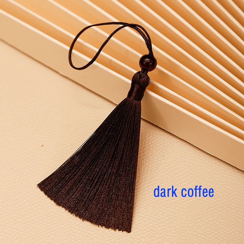 10pcs Tassels For Crafts Silky Tassel Handmade Soft Mini Tassels With Jade Beads for DIY Jewelry Making Bookmarks Crafts Decor | Color:dark coffee