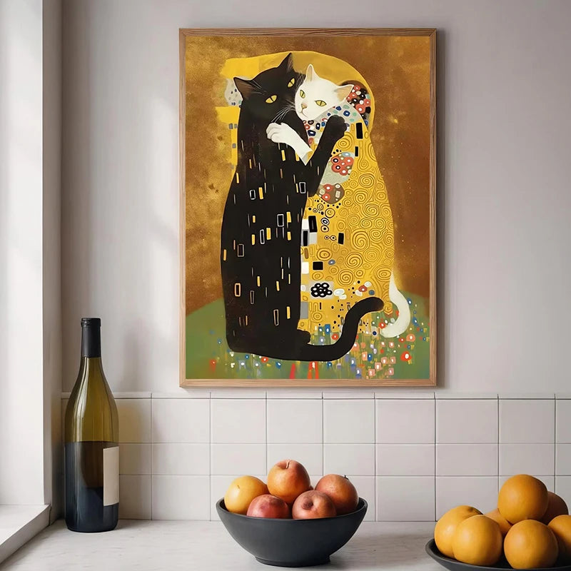 Cat Kitty Klimt Kiss Canvas Poster Vintage Creative Parody Style Print Wall Art Pictures Painting Living Room Home Decoration | 4