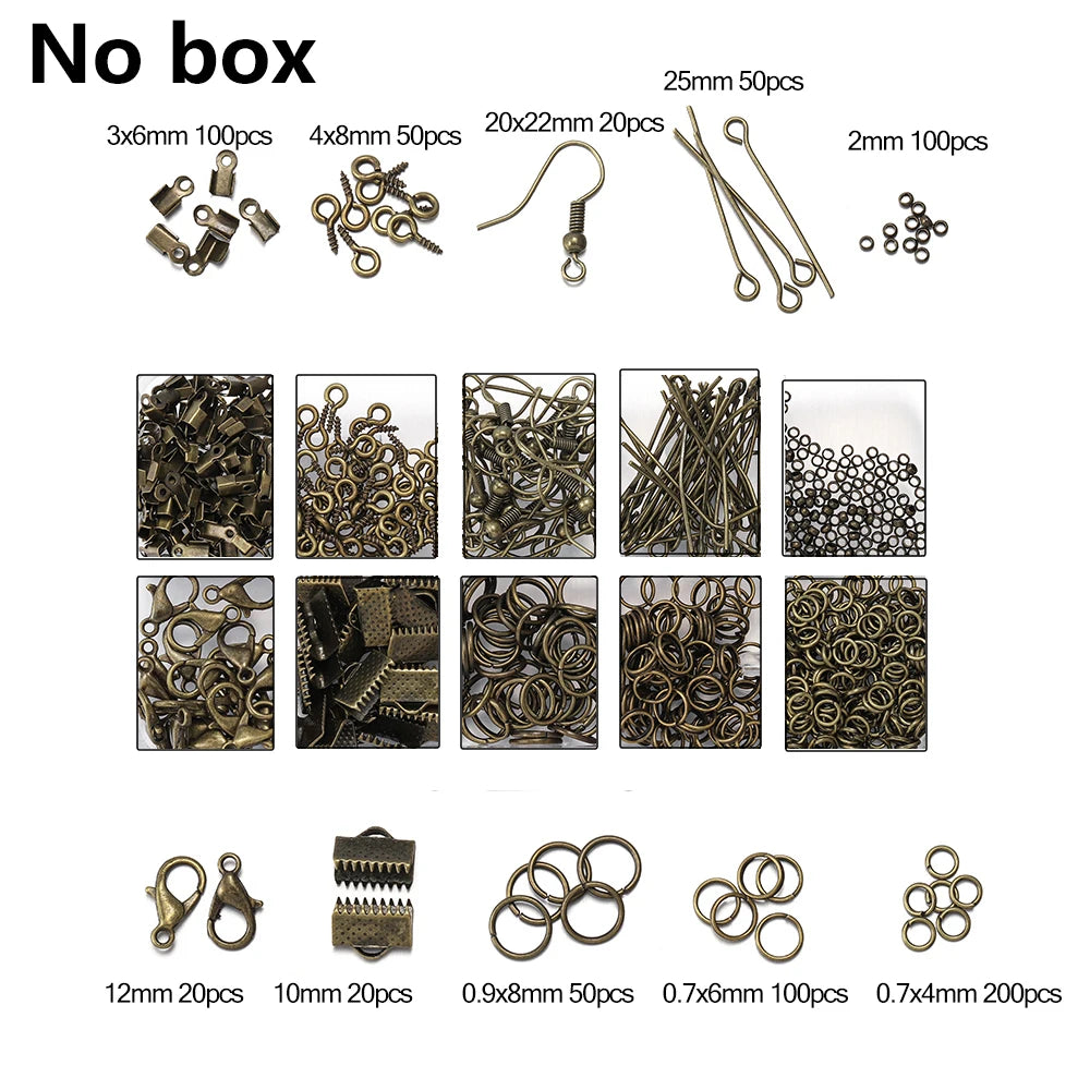Alloy Accessories Jewelry Findings Set Repair Tools Lobster Clasp Open Jump Rings Earring Hooks for DIY Jewelry Making Supplies | Color:Bronze NO box