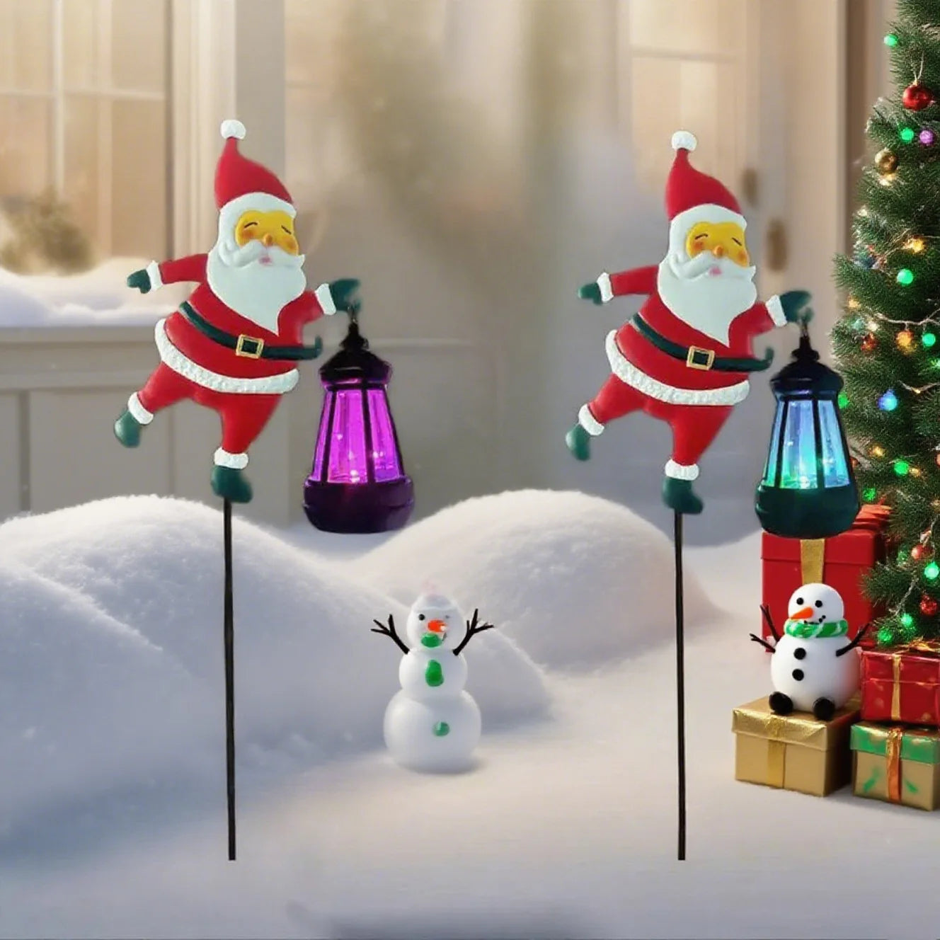 1pcs Christmas Solar Kettle Lights Garden Lawn Decorative Santa Claus Kettle Ground Lamp Solar LED Night Lights Outdoor Decor | Emitting Color:1pcs lanterns color